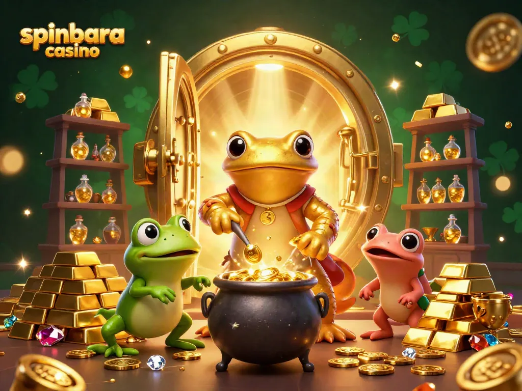 Experience winning moments at spinbara casino with 3D alchemist creating gold in an enchanted scene.